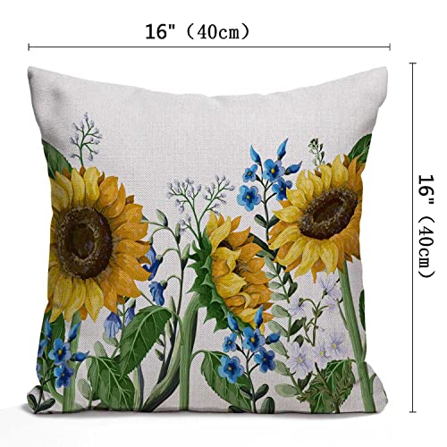 Nphuriy Ink Painting Watercolor Yellow Sunflowers Blue Flowers Summer Decorative Throw Pillow Cover Case Cushion Home Living Room Bed Sofa Car Cotton Linen Square 16 x 16 Inches - color: Multi 41