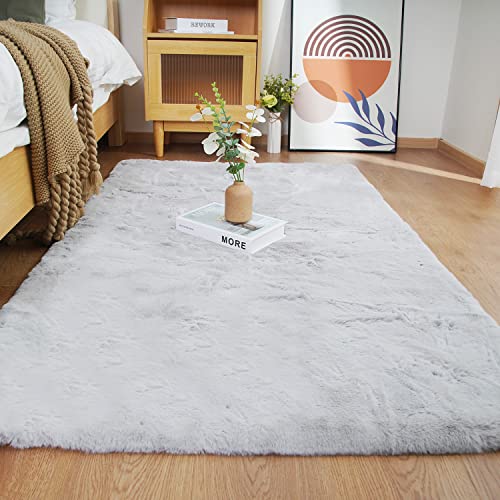 Ghouse Ultra Soft Faux Rabbit Fur Rug, Machine Washable Area Rugs for Bedroom Fluffy Rugs for Living Room, No-Shedding Carpet Sheepskin Rug Grey 2 x 6 Feet - color: Grey, size: 2*6Ft