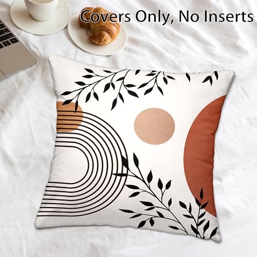 Boho Mid Century Throw Pillow Covers 18x18 Inches Modern Geometric Abstract Art Pillow Case Set of 2 Soft Velvet Couch Pillows Cushion Cover for Bed Sofa Living Room (Brown, 18" x 18") - color: Brown