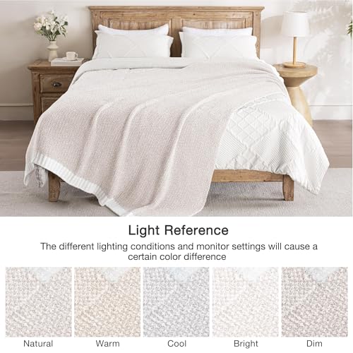Exclusivo Mezcla Checkered Knit Throw Blanket, Ultra Soft and Warm Reversible Woven Blankets, Cozy Snuggly Throw for Couch Bed and Home Decor, Heather Camel, 50"x60" - color: Heather Camel, size: Throw (50"x60")