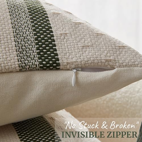 Boho Throw Pillow Covers with Tassels Woven Set of 2, 18x18 Inch Striped Textured Couch Throw Pillows for Couch Bed Sofa Bedroom Modern Funky (Sage Green, 18"x18"(Pack of 2)) - color: Sage Green