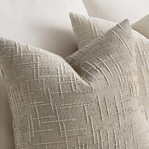 MIULEE Textured Throw Pillow Covers Thick Chenille Decorative Pillows Light Brown 18x18 Inch Set of 2 Modern Boho Farmhouse Home Decor Neutral Cushion Covers for Couch Sofa Living Room Bedroom - color: Light Brown, size: 18" x 18" (Pack of 2)