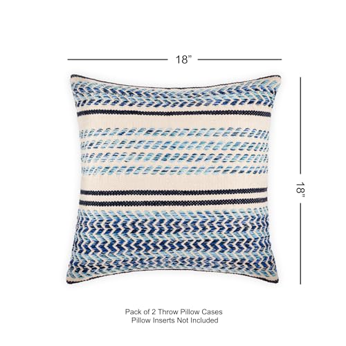 · REDEARTH · Boho Textured Throw Pillow Cushion Covers - Woven Tufted Decorative Farmhouse Cases Set for Couch - Bed - Chair - Dining - Covered Patio - 100% Cotton (18"x18" - Indigo Natural) Pack of 2 - color: Serenity Twill Indigo, size: 18" x 18" (Pack