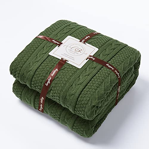 Longhui bedding Olive Green Acrylic Cable Knit Sherpa Throw Blanket - Thick, Soft, Big, Cozy Olive Green Knitted Fleece Blankets for Couch, Sofa, Bed - 50 x 63 Inches - color: Olive Green, size: 50" x 63", Standard