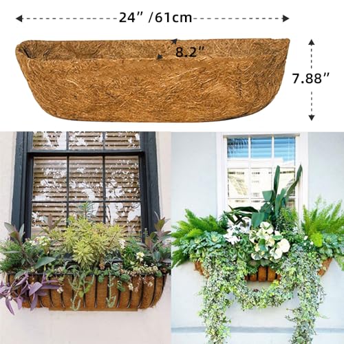 3Pcs 24“ Coco Liners for Planters, Pre-Formed Trough Coconut Fiber Liner Replacement for Window Box, Fence Flower Baskets, Garden Flower Pot (24 inch 3PCS) - size: 24 inch 3PCS