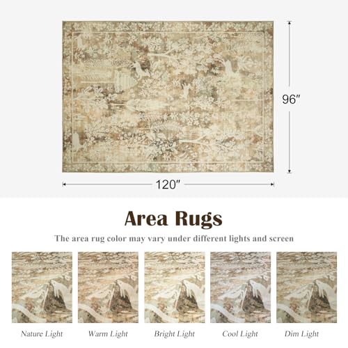 8x10 Area Rugs for Living Room, Large Washable Rug Cute Vintage Distressed Non Slip Bedroom Carpet, Low Pile & Thin Floral Rug for Dining Room Farmhouse Nursery Playroom Home Office, Oatmeal Beige - color: Cute | Oatmeal Beige, size: 8' x 10' (Rectangular