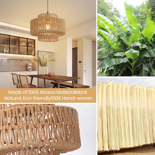 Boho Rattan Lamp Shades for Pendant Light Chandelier Floor Lamps Replacement,Rustic 3-Tier Drum Lamp Shade with Hand-Woven Rattan for Living Room Kitchen Dining Room Office Hotel. - size: style B