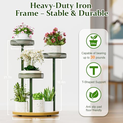 Stand Plants, 3-Tier Metal Plant Stands for Outdoor Indoor Plants,Heavy Duty Flower Pot Stands for Multiple Plants,Decoration Display Racks for Patio Garden -GreenFlower - color: GreenFlower, size: 3-tiers