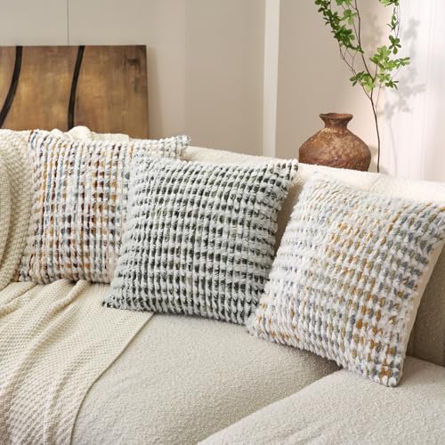 Aeckself Boho Chenille Tufted Pillow Cover 20 x 20 Inch, Decorative Square Throw Pillow Cover Neutral Pillowcase for Couch Bedroom Living Room, Yellow White - color: Yellow White, size: 20" x 20" (Pack of 1)