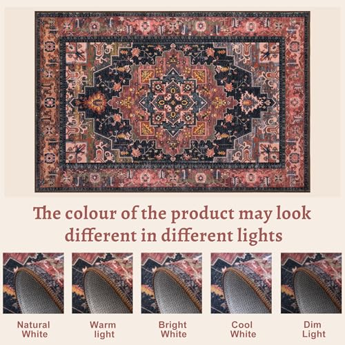 Tangsoo 2x3 Washable Rug for Entryway, Vintage Non Slip Small Area Rug, Indoor Front Door Rug, Print Door Mat Small Carpet, Soft Low Pile Rugs for Entrance Kitchen Bedroom Home Decor - color: Rust Red/Multi, size: 2' X 3' (Rectangular)