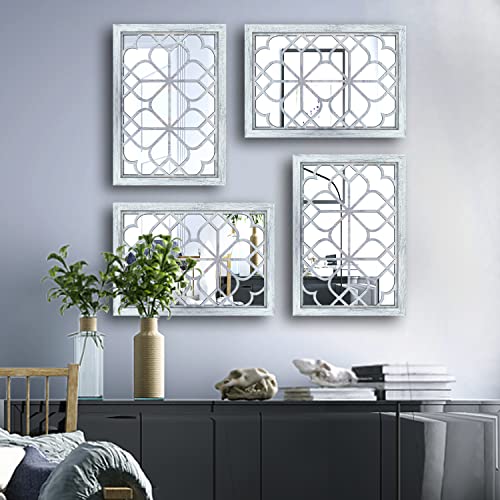 Wocred Set of 2 Rectangular Wall Mirror,Gorgeous Rustic Farmhouse Accent Mirror,Rustic White Color Entry Mirror for Bathroom Renovation,Bedrooms,Living Rooms and More(11”x15”) - color: Rustic White, size: 11x15 inch - 2 PCS
