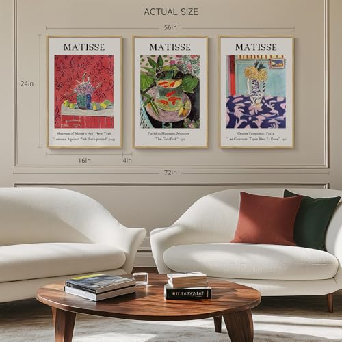 Framed Matisse Wall Art for Living Room, Large 3 Pieces Famous Paintings Colorful Canvas Artwork for Walls, Vintage Botanical Floral Pictures Prints for Bedroom Hallway Home Office Wall Decor 16x24 - color: Vintage Matisse, size: 16"W x 24" H x 3Pcs