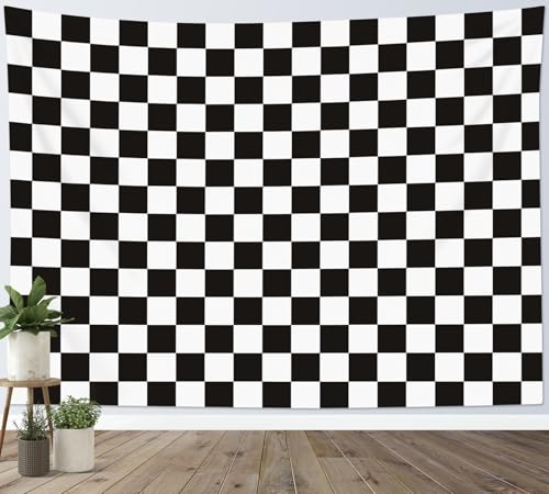 HVEST Retro Checkered Tapestry Black and White Plaid Grid Pattern Tapestry for Bedroom Living Room Black and White Checkered Backdrop Birthday Party Decor, 60L x 80W Inches - color: Black, size: 60"L x 80"W