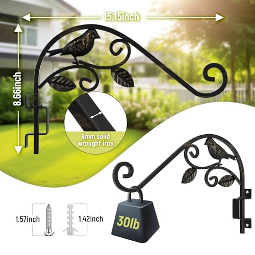 Plant Hangers Outdoor 15.15 inch Swivel Plant Wall Hanger, Sturdy Wrought Iron Hanging Plant Hooks, Hanging Plant Bracket Indoor&Outdoor for Bird Feeders, Planters, Lanterns, Wind Chime 1 Pack - color: Black - 1 Pack