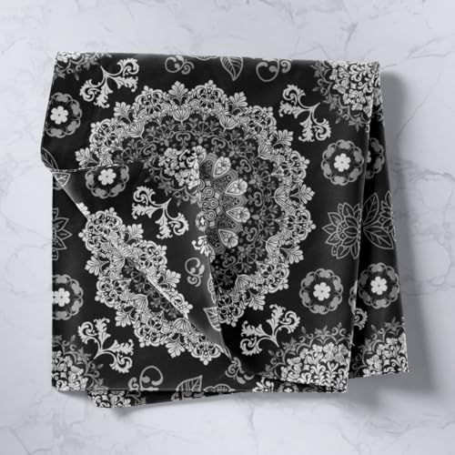 Feelyou Boho Mandala Tapestry Small 51"x59" Bohemian Style Wall Hanging Blanket Black Block Print Wall Art for Living Room Bedroom Decoration Hippie Mandala Vintage Floral Spring - color: Black, size: Small