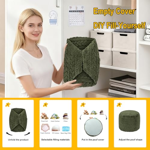 Asuprui 20x14 Inch Unstuffed Ottoman Pouf Cover – Lightweight Foot Rest, Floor Bean Bag Chair, Storage Pouf for Living Room, Bedroom & Balcony (Filler Not Included) (Green) - color: Green