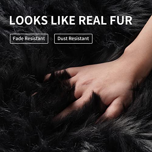 Faux Fur Rug Sofa Chairs Cover, Black Small Rug for Bedroom, 2X3 Shaggy Furry Rugs for Kids Room, Shag Fluffy Rugs for Nursery Room, Soft Fuzzy Plush Carpet, Cute Floor Dorm Decor - color: Black, size: 2' x 3' (Sheepskin)