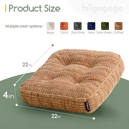 HIGOGOGO Floor Pillow Cushion for Adults, Meditation Cushion Pillow, Blended Corduroy Cover, Large Square Floor Sitting for Tatami Living Room or Yoga, 22x22 Inch, Coffee - color: Square Coffee, size: 4" Thick(Pack of 1)