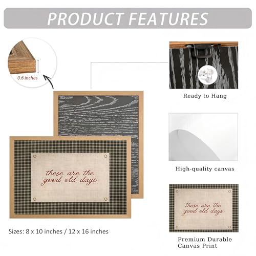 LBTZEVIR Framed These Are The Good Old Days Wall Art Rustic Farmhouse Quote Print Vintage Family Inspirational Quote Pictures Wall Decor Vintage Plaid Pattern Inspirational Decor for Living Room Bedroom 8x10 inch - color: These Are The Good Old Days, size