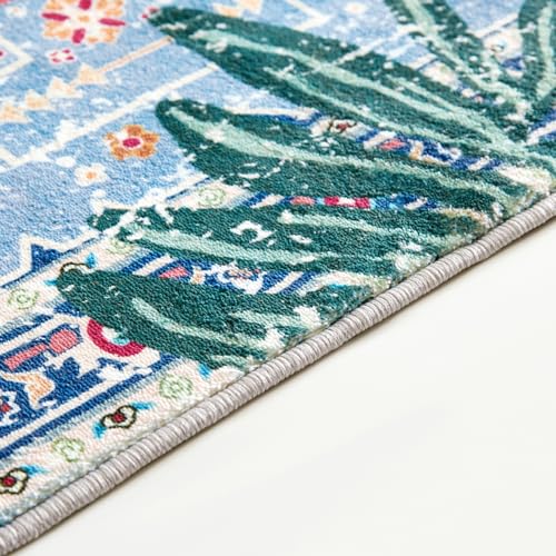 Tropical Jungle Rugs, 2x3 Faux Wool Botanical Boho Throw Rugs for Bathroom Kitchen Small Indoor Entryway Rug Modern Vintage Distressed Hippie Indian Accent Floor Mat Non-Slip Washable - color: Blue, size: 2' x 3'