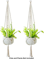 2 Pack Macrame Plant Hanger 47 Inches,Indoor Plant Hanger with Tassel for Boho Home Decor, Hanging Plant Holder with 2 Hooks (Ivory)