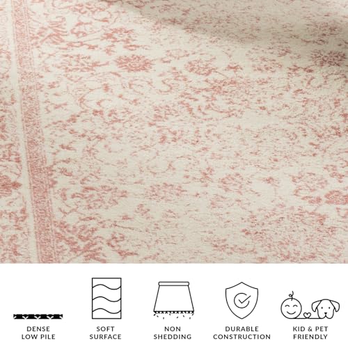 SAFAVIEH Adirondack Collection Accent Rug - 2' x 4', Ivory & Rose, Distressed Vintage Floral Design, Non-Shedding & Easy to Clean, Ideal for Front Door, Kitchen, Entryway, Foyer (ADR109H) - color: Ivory/Rose, size: 2' x 4' (Rectangular)