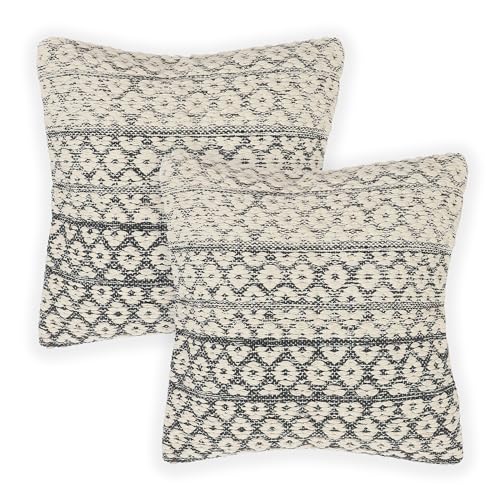 · REDEARTH · Tufted Throw Pillow Cushion Covers - Boho Textured Woven Decorative Cases Set for Couch - Sofa - Bed - Farmhouse - Chair - Covered Patio - car - 100% Cotton (18x18 ; Dark Gray) Pack of 2 - color: Gradient Diamonds Dark Gray, size: 18" x 18" (