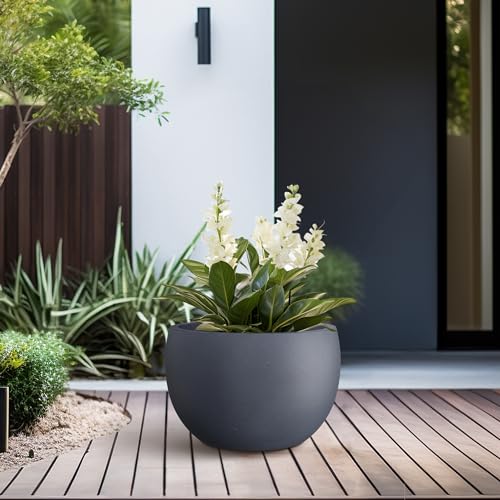Kante 11.8" Dia Round Concrete Planter, Outdoor/Indoor Large Bowl Plant Pots with Drainage Hole and Rubber Plug for Garden Patio Balcony Home, Charcoal - color: Charcoal, size: 11.8" d
