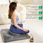 Hihealer Meditation Cushion, Traditional Tibetan Meditation Pillow Velvet Cover - Large Floor Cushion Seating for Adults - Yoga Buckwheat Bolster for Women、Moms - color: Sliver Grey(set)