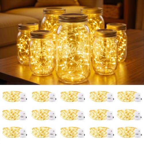 DomeStar 15 Pack Battery Operated Fairy Lights, Warm Fairy Led Lights for Mason Jars DIY Crafts Wedding Table Centerpieces - color: Warm White, size: fifteen