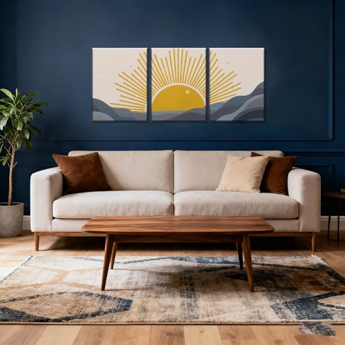 Frimeeme Modern Sun Boho Wall Art Set of 3,Boho Sun Canvas Print Set,12" x 16" Each Framed, for Living Room/Office/Bedroom/Kids Room