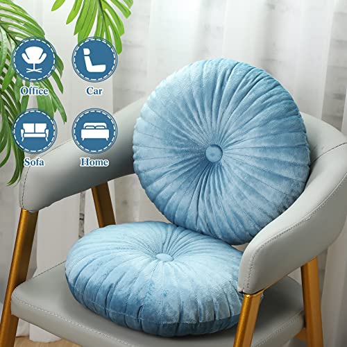 Namalu 2 Pcs Round Throw Pillow 13.8 Inch Decorative Round Velvet Floor Pillows Pumpkin Throw Pillows with Center Button for Thanksgiving Home Decor Living Room Sofa Couch Bed Chair (Blue) - color: Blue