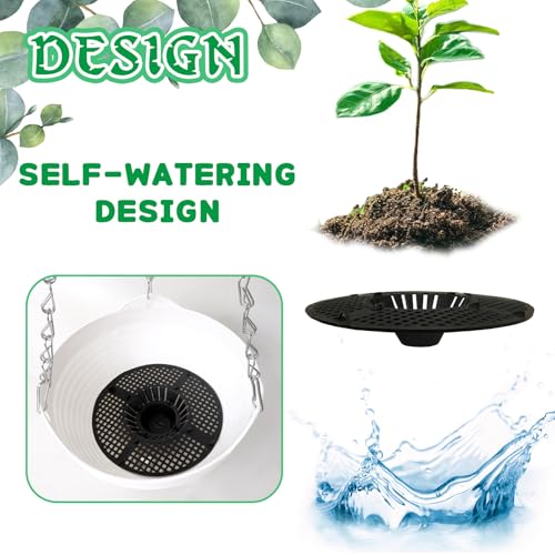 Srmayyi 4 Pack 8 inch Plastic Self Watering Hanging Planters,Round Hanging Basket Planter with Drainer and Metal Chain,White Garden Flower Plant Pot Container for Indoor Outdoor Plants - size: 4 pcs white