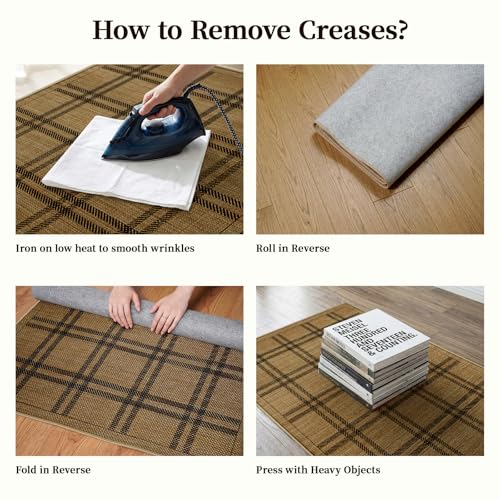 Jute 3x5 Kitchen Area Rugs: Washable Non Slip Entryway Rug with Rubber Backing Pet-Friendly Small Rugs Stain Resistant Carpet for Dining Room Laundry Porch Doorway Brown Plaid - color: Brown Plaid, size: 3' x 5' (Rectangular)