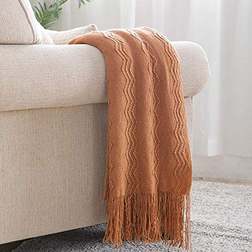 BOURINA Almond Throw Blanket 50x60 Inches Throw Textured Solid Soft Sofa Couch Decorative Knit Blanket - color: Almond, size: 50"x60"