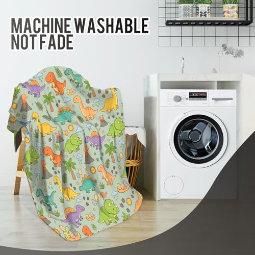 Levens Cute Dinosaur Blanket for Kids 50x60 | Soft Cozy Flannel Fleece Throw, Colorful Cartoon Dino Design for Toddler Boys Girls, Bed, Couch, Nap, Birthday Gift - color: Greeen, Blue, Yellow, Purple, size: 50"x60"
