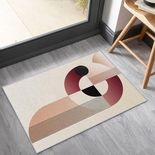 Area Rug 4x6, Boho Rug, Modern Minimalist Carpet, Washable Geometric Contemporary Rugs for Living Room, Bedroom, Dining Room, Office, Non-Slip, Pet-Friendly, 4 x 6 ft - color: Beige and Burgundy, size: 4 x 6 ft