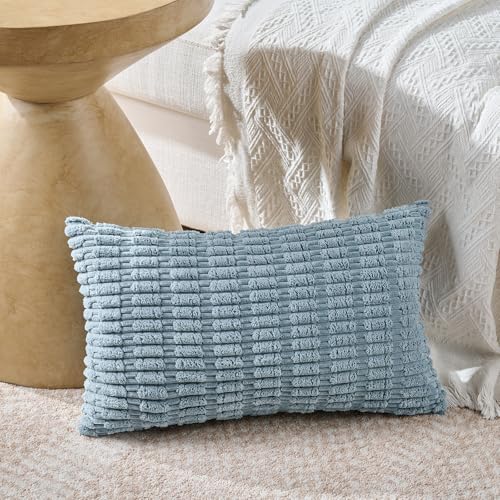 Fancy Homi Decorative Throw Pillow Covers for Bed Couch Bedroom Bench, Soft Corduroy Solid Pillow Case, Rustic Farmhouse Boho Room Decor,20" x 12" (Pack of 1),Light Blue - color: Light Blue, size: 20" x 12" (Pack of 1)