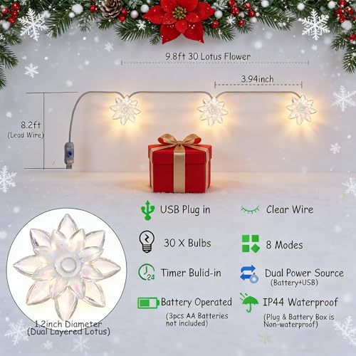 USB/Battery Operated 9.8ft Pastel Lotus Flower Lights String Easter Decor | Multicolored Fairy Flower Lights With 8 Modes & Timer For Garden Fence, Patio, Yard, Christmas Tree, Kid'S Bedroom Decor - color: Multicolor
