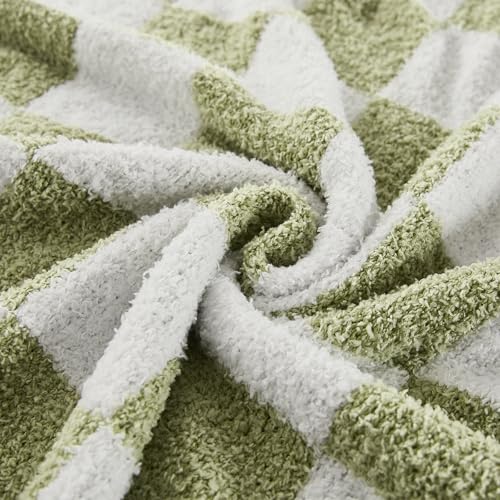 Checkered Throw Blanket, Sage Green Soft Cozy Fluffy Knitted Throw Blankets for Couch, Sofa, Bed, Chair, Warm Fuzzy Travel Picnic Lightweight Plaid Blanket, 60x80 inches - color: Sage Green, size: 60×80 Inch