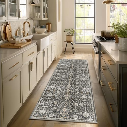 Machine Washable Hallway Runner Rug: 2'x6' Kitchen Rugs Soft Non-Slip Low Pile Vintage Boho Carpet Runners for Indoor Entryway Kitchen Bedside Bedroom Bathroom Farmhouse Decor - color: Black/Gold/Multi, size: 2'x6'