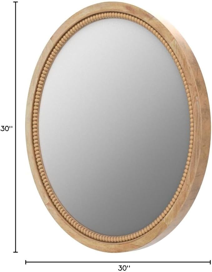 sawsile Round Wood Mirror,30 inch Circle Rustic Farmhouse Natural Wooden Frame Boho Beads Wall Mirror for Bathroom,Living Room,Bedroom or Entryway