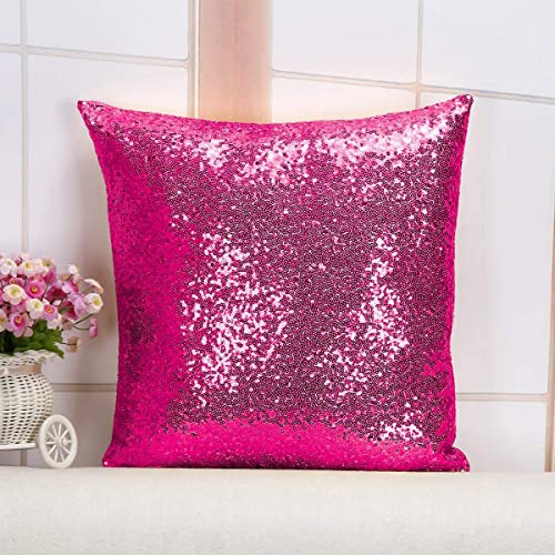 ShinyBeauty 12x12 Inch Hot Pink Sequin Cushion Cover - Luxury Sparkling Pillow Case for Sofa, Bedroom, Birthday Party Supplies - Glam Home Accent Gift - color: Hot Pink, size: 12" x 12" (Pack of 1)