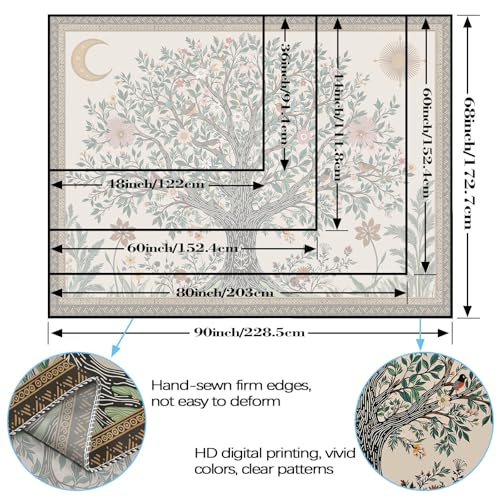 Spenlife Tree of Life Tapestry, Whimsical Floral Tapestries for Bedroom, Cottagecore Wall Decor, Nature Tapestries (60" x 44") - color: Green Ivory, size: 60"L x 44"W