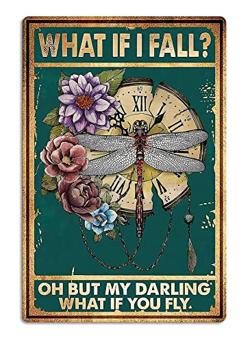 Fmcmly Vintage Tin Signs What If I Fall Dragonfly Decoration Hippie Boho Art Poster Fall Sign Home Kitchen Office Bedroom Cafes Wall Decor 8x12 Inch - color: Tin Sign02
