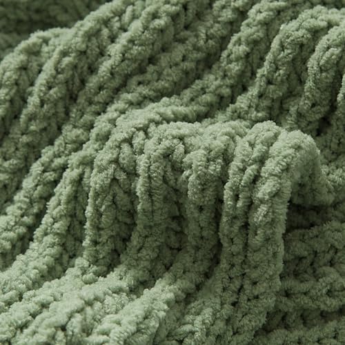 WESHIONGOO Throw Blanket for Couch Soft Knit Throw Blanket with Chenille Yarn Non-Shedding, Chenille Blanket for Living Room Bed Sofa (Sage Green, 50"*60") - color: Sage