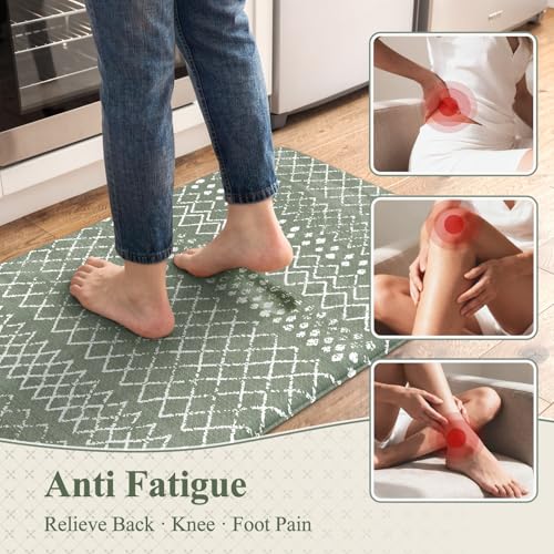 KIMODE Kitchen Mats for Floor Anti Fatigue Green Boho Kitchen Rugs Sets of 2 Cushioned Kitchen Floor Mats Comfort Standing Mat Geometric Laundry Room Rug for Bathroom Sink Office Desk 17"x47"+17"x29" - color: Green Diamond, size: 17.3" x 47 "+ 17.3" x 29