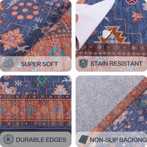 2x3 Washable Entry Rug, Non Slip Stain Resistant Lightweight Low Pile Indoor Door Mat, Vintage Area Rug for Bedroom Bathroom Kitchen Playroom Home Decor (Indigo Terracotta) - color: Indigo Terracotta, size: 2' x 3' (Rectangular)