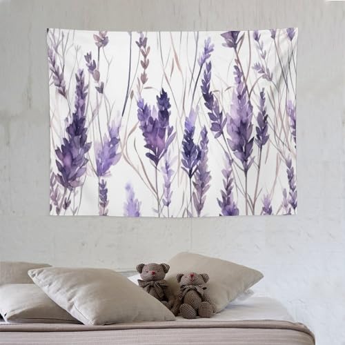 HZOHNAGO Lavender Flower Tapestry Watercolor Purple Floral Pattern Printed Wall Tapestry Wall Hanging for Bedroom Living Room Dorm 40" W x 30" H - color: Lavender-12, size: 40"L x 30"W