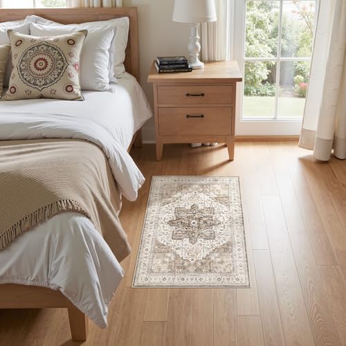 Tortania Area Rug 2x3 Doormat - Washable Vintage Oriental Farmhouse Soft Thin Indoor Carpet for Living Room Bedroom Hallway Entryway Kitchen - Brown - color: Brown, size: 2' x 3' (Rectangular)